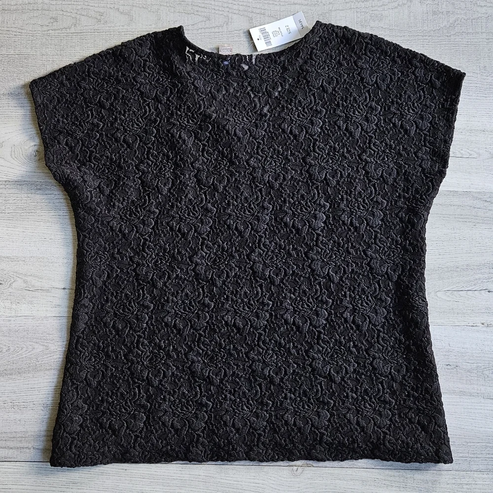 NWT Chico's Textured Black Lace Cap Sleeve Top Size 2 Womens Large - Picture 5 of 15